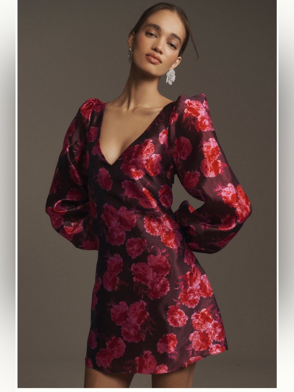 BHLDN Alaina V Neck Floral Organza Dress